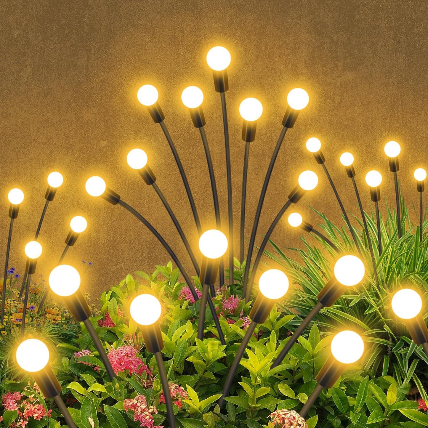 Solar Garden Lights Outdoor Waterproof, 6 Pack 48 LED Swaying Light Firefly Light Outdoor Decor Lights for Garden Gifts for Pathway Party Christmas Decoration, Warm White