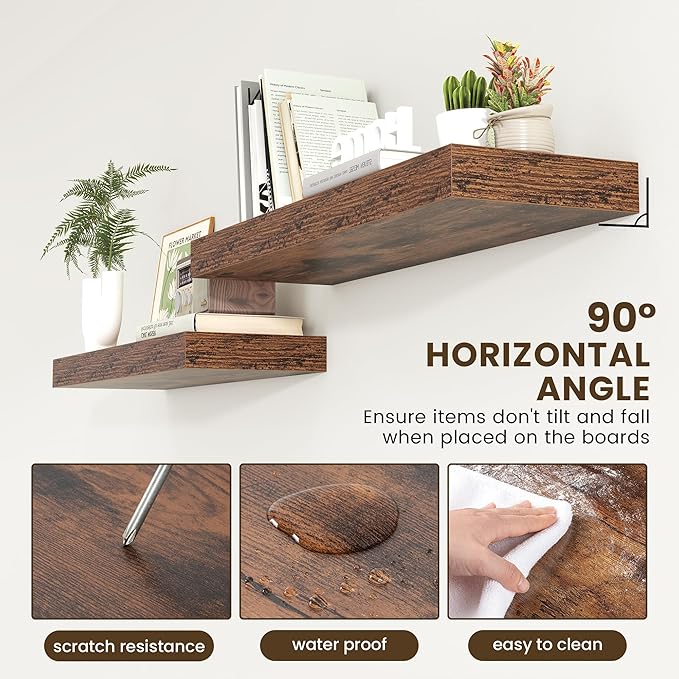 Deep Floating Shelves for Wall | 36 Inch Wide x 12 Inch Deep Floating Shelves | 36W x 12D Rustic Wood Wide Wall Shelves | Bookshelf Laundry Shelf TV Shelf