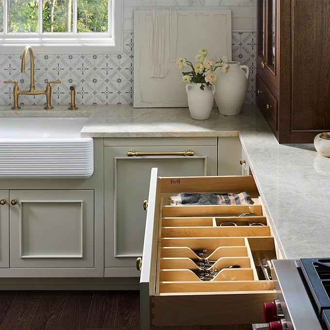 Rev-A-Shelf Trim-to-Fit Silverware Drawer Organizer For Kitchen Utensils, Cutlery Cabinet Storage Divider Insert, 33" x 22", Maple Wood, 4WUTCT-36SH-1