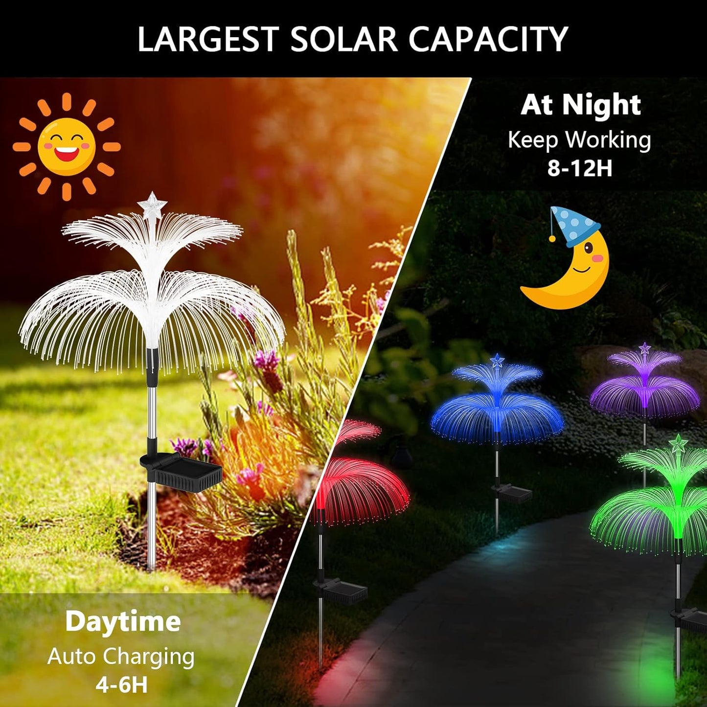 Solar Garden Lights 3 Pack New Upgraded Solar Lights Outdoor Waterproof 7 Color Changing Double Jellyfish and Star Flower Garden Decor Yard Lawn Christmas Outdoor,Gifts for Mother's Day Women