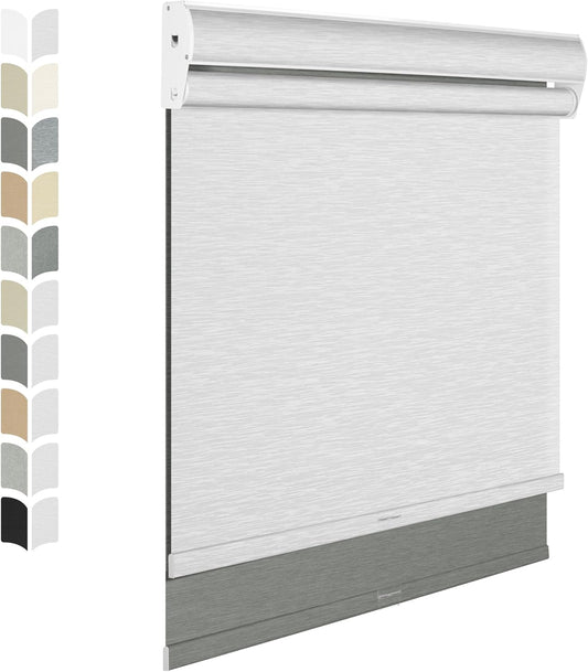 BERISSA Cordless Dual Roller Shades with Cassette Valance, Double Window Shades - Blackout and Light Filtering, Day and Night for Home Office Door. Grey and White. 35 W x 48" H