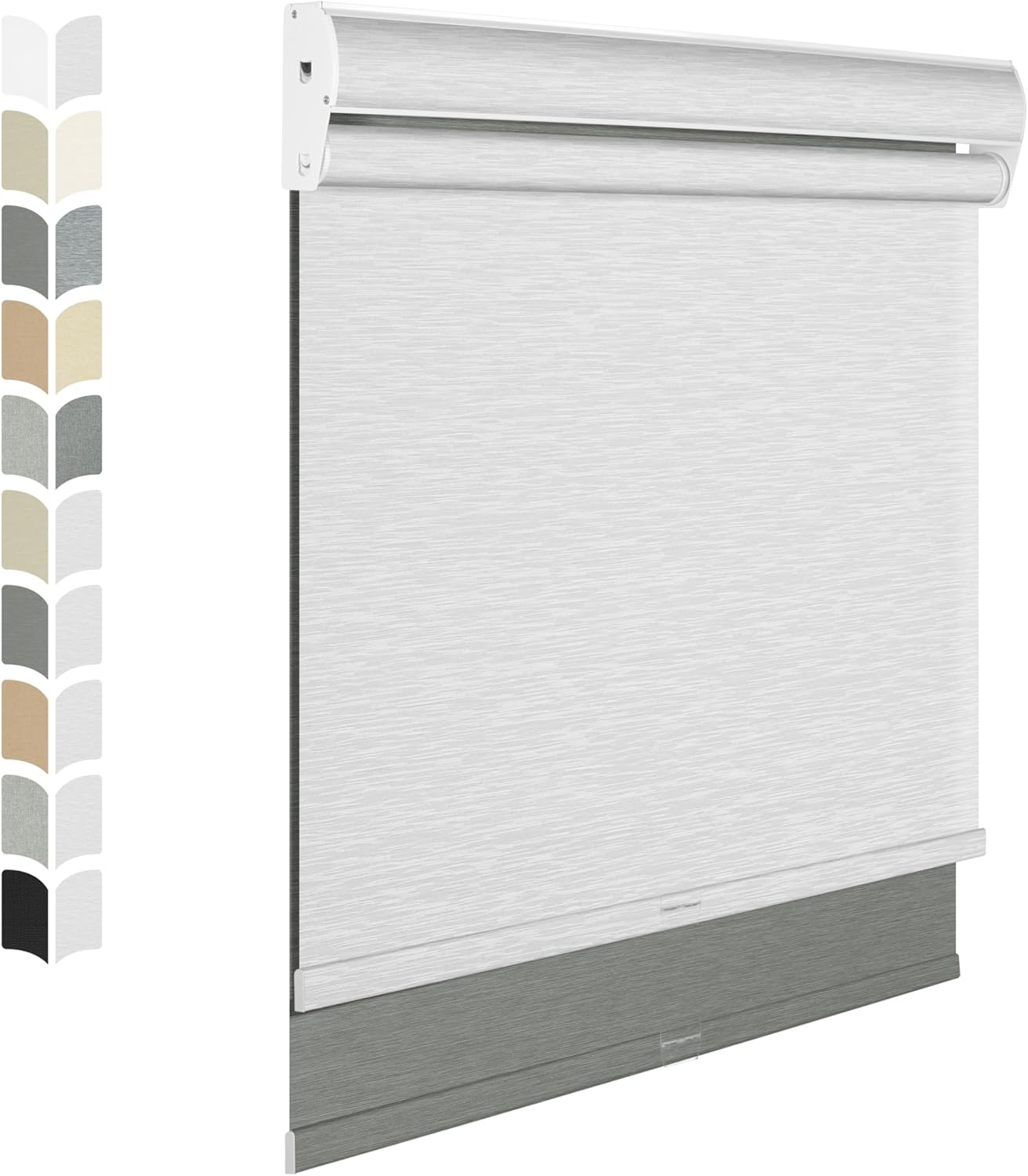 BERISSA Dual Roller Shades with Cassette Valance, Double Blackout and Light Filtering Shades for Home Office Door. Grey and White. 63 W x 48" H