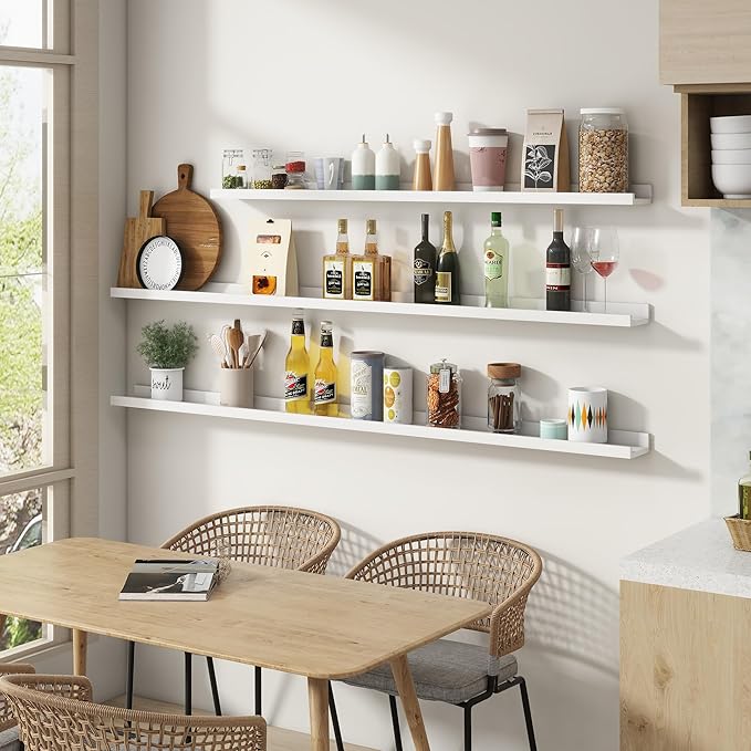 Picture Ledge Shelf for Wall, 16 inch Solid Pine Wood Nursery Book Shelves 2 Packs, Floating Ledge Shelves for Kids' Room Bedroom Bathroom Living Room Photo Frames Office Nursey Wall Decor, White