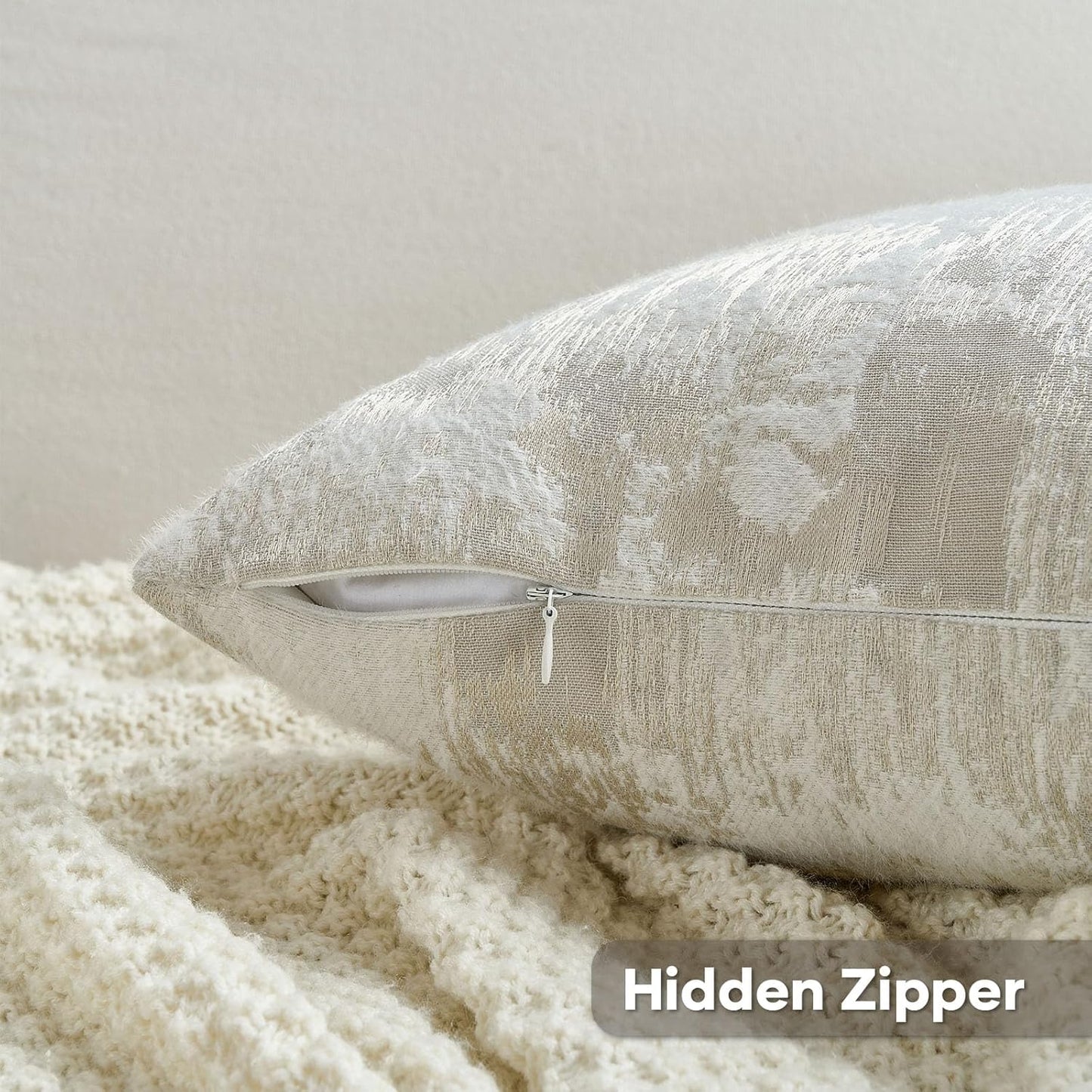 FUTEI Beige White Decorative Throw Pillow Covers 18x18 Inch Set of 2,Soft Faux Cashmere Jacquard - Textured & Cozy Cushion Case,Modern Home Decor for Couch Bed Living Room