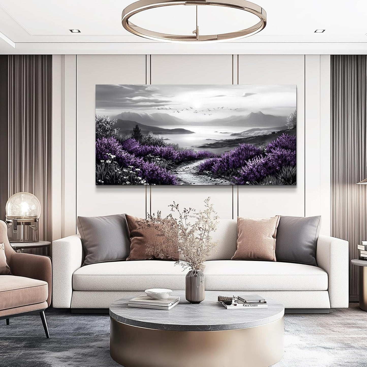 KELIYUAN Large Purple Grass Wall Art Home Decor Bedroom Office Black And White Landscape Modern Printed Canvas Wall Decor Natural Scenery Living Room Decoration Can Be Hung Directly 30x60 Inches