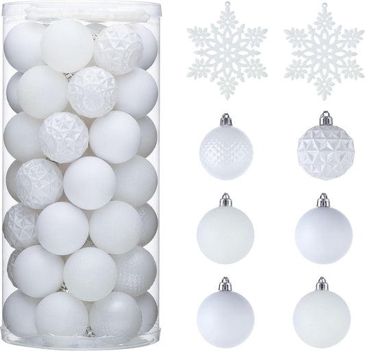 Valery Madelyn Christmas Tree Decorations Ornament Set for Fall Halloween, 50ct 2.36 Inches White Shatterproof Christmas Ball Ornaments Hanging Xmas Holiday Party Decor