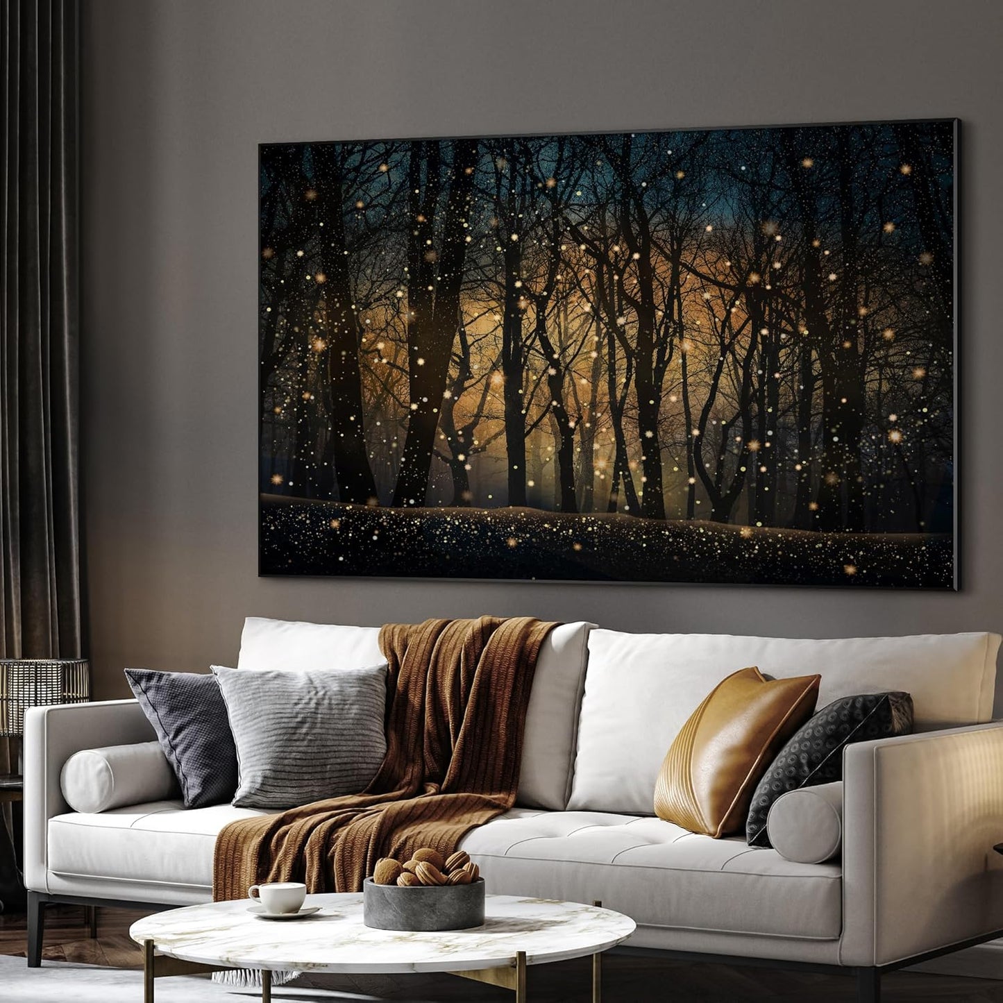 SIGNWIN 46"x72" Extra Large Framed Wall Art Magical Firefly Night Forest, Enchanted Woodland Scene for Home Living Room Bedroom Decor (Frame Assembly Required)