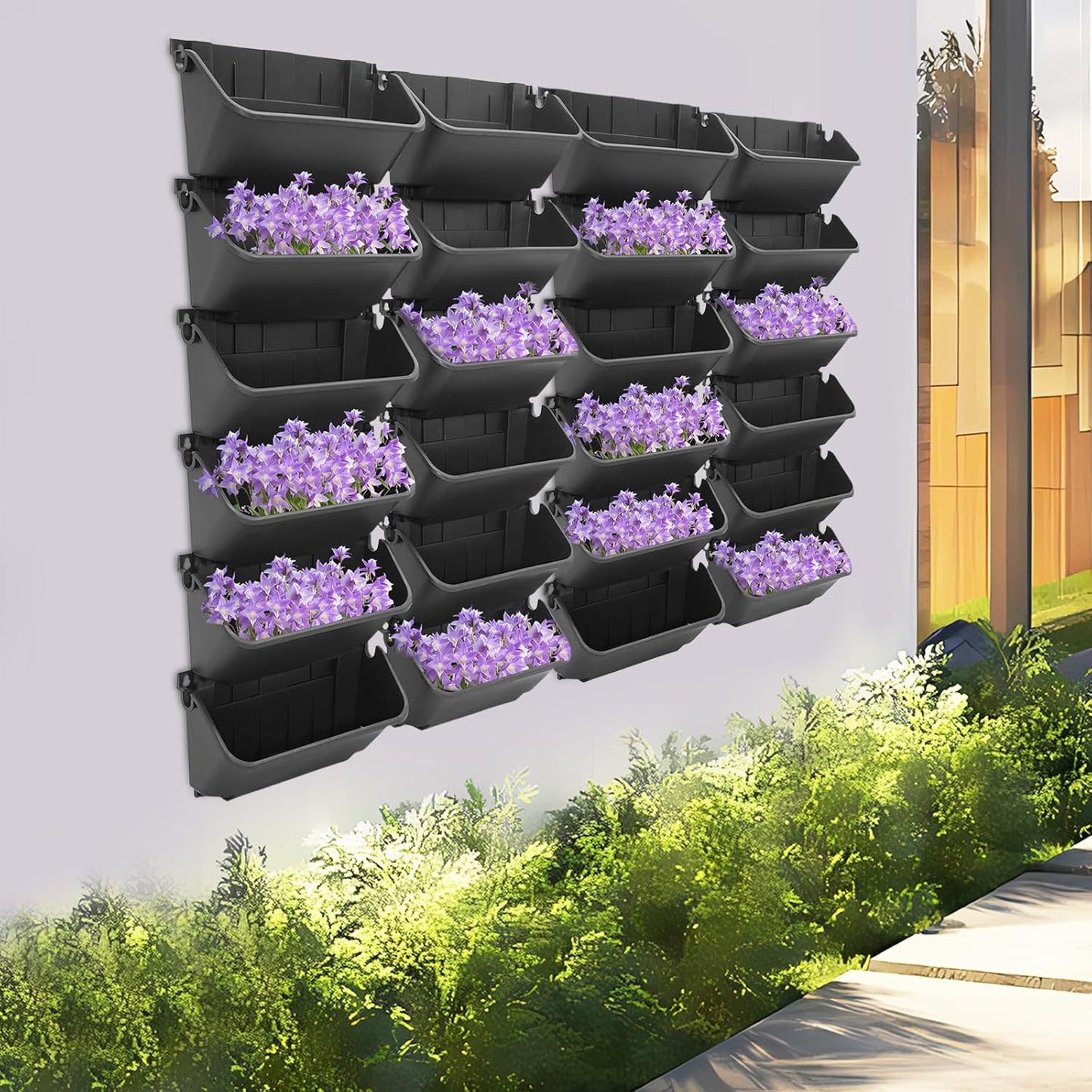 24PCS Vertical Wall Planter, 13 inch Wall Mounted Garden Planters, Plastic Wall Hanging Planter with Drainage Holes, Wall Planters for Patio Outdoor Decor, Balcony Plant Hanging Flowerpot (Black)
