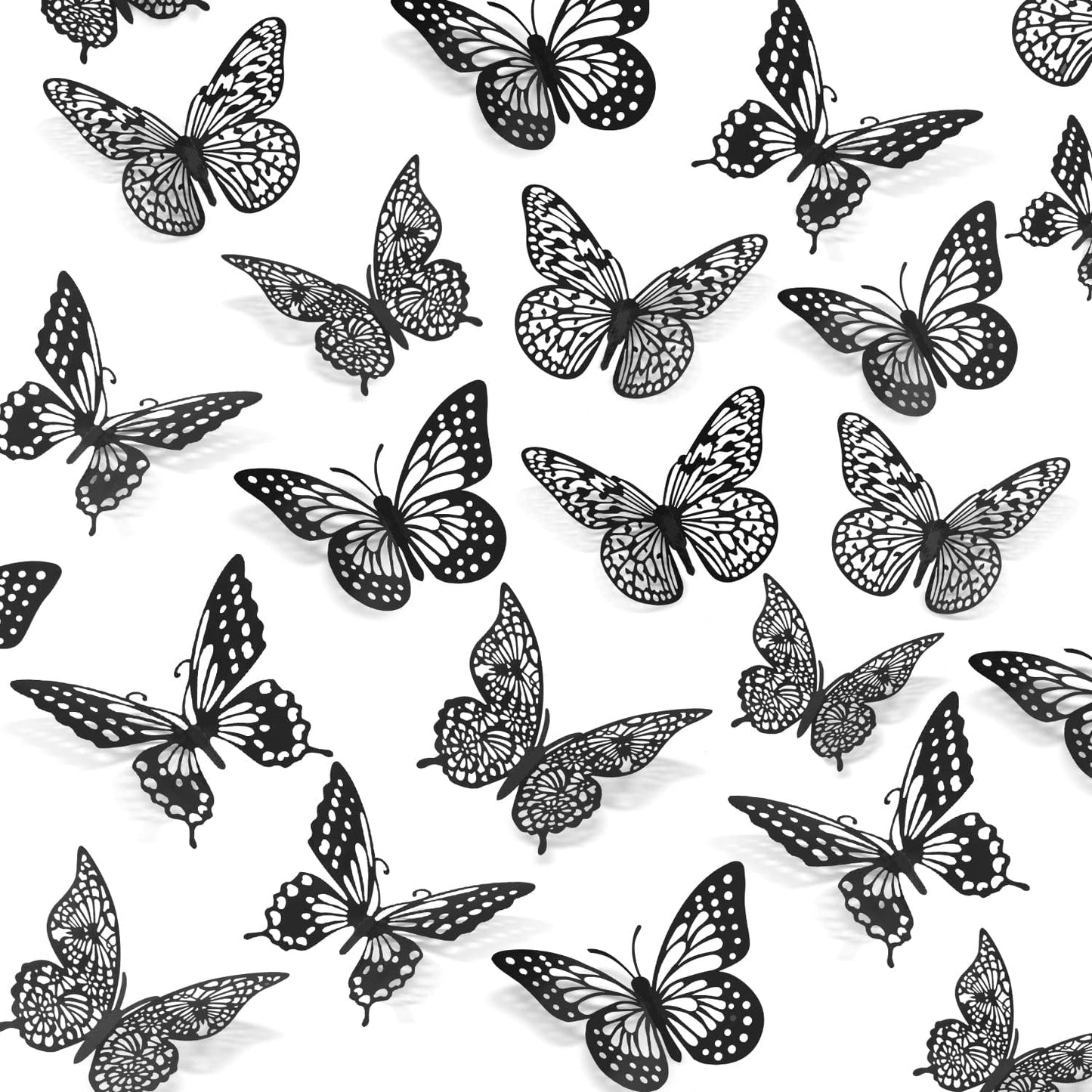 SAOROPEB 3D Butterfly Wall Decor 48 Pcs 4 Styles 3 Sizes, Gold Butterfly Decorations for Butterfly Birthday Decorations Butterfly Party Decorations Cake Decorations, Removable Stickers (Black)