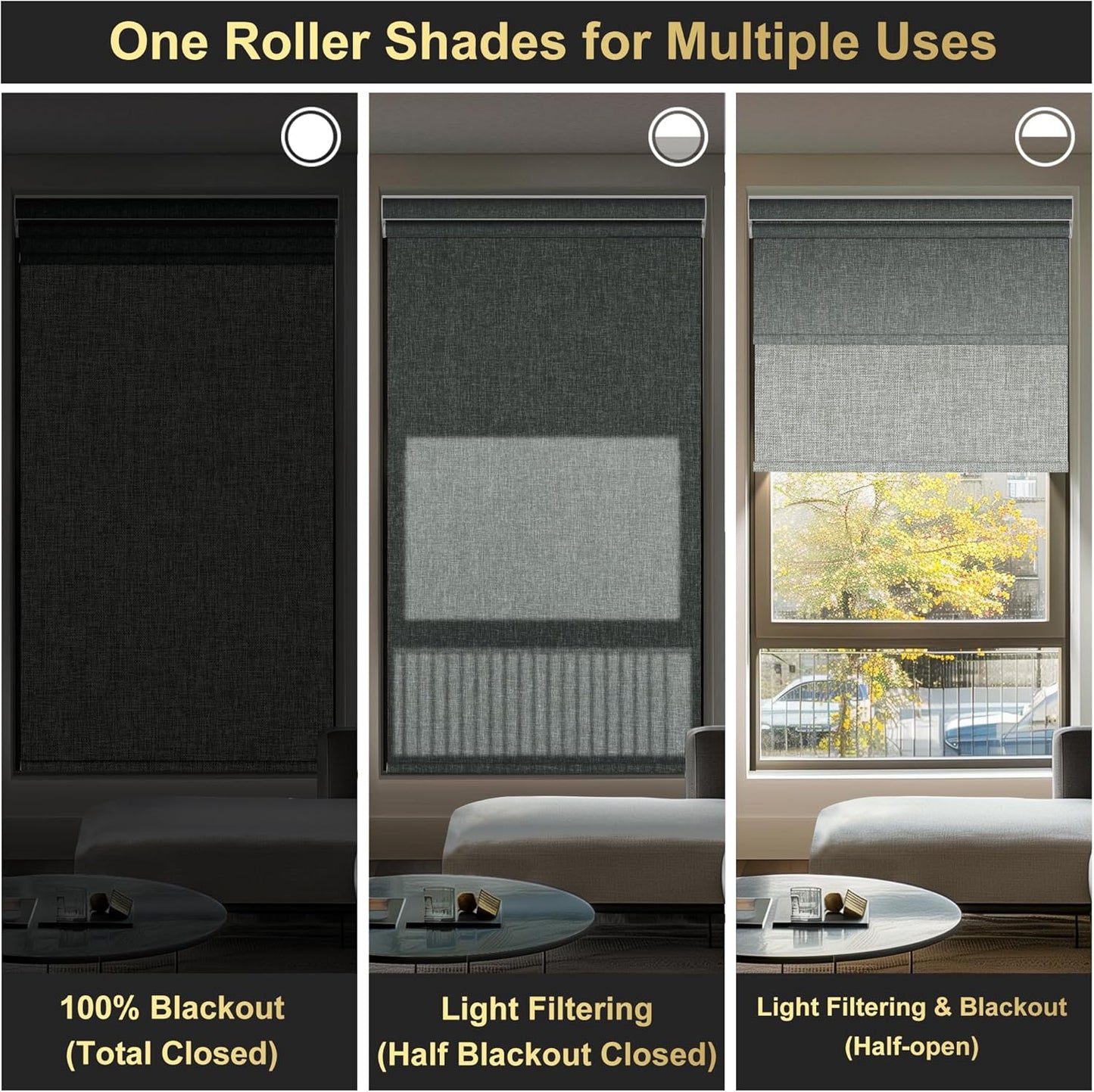 BERISSA Cordless Dual Roller Shades with Cassette Valance,Double Window Shades Blackout and Light Filtering Shades,Day and Night Roller Shades for Home Office Door.Linen Grey.50 W x 44" H