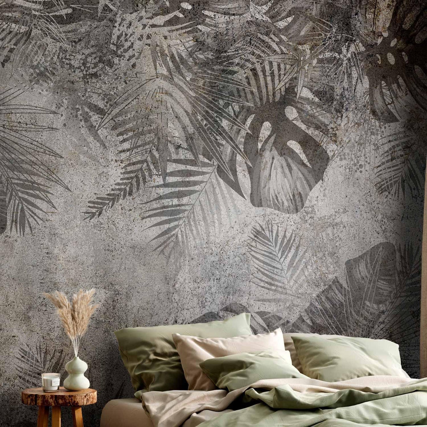 artgeist Premium Wall Mural Tropical Leaves 197x138 in - Non-Woven Wallpaper Fleece Wall Decor Photo Print Picture Image Design Landscape Palms Leaves Monstera Grey b-C-0825-a-a