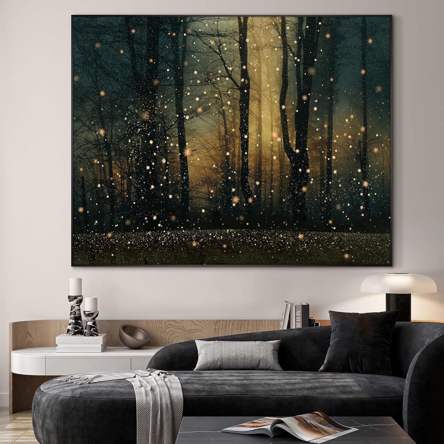 SIGNWIN 36"x46" Extra Large Framed Wall Art Magical Firefly Forest at Twilight, Enchanted Nature Scene for Home Living Room Bedroom Decor (Frame Assembly Required)