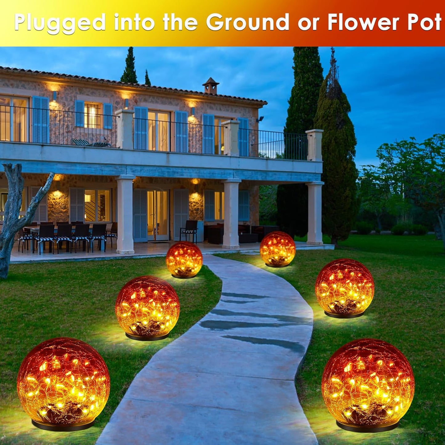 2 Pack Garden Solar Lights Outdoor Decorative, 60 LED Gradient red Cracked Glass Solar Globe Lights, Upgraded Waterproof Ball Lights for Yard Pathway Patio Christmas Outside Decor, 4.73"