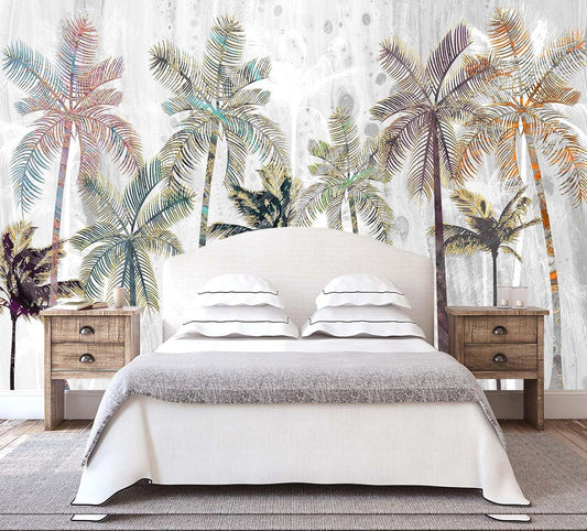 Hand Painted Coconut Tree Wallpaper Bedroom Tropical Plants Leaves Landscape Wall Mural Living Room (Not Peel and Stick)