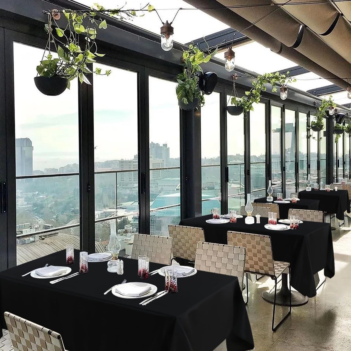 sancua 4 Pack Black Tablecloth 60 x 84 Inch, Rectangle Table Cloth for 4ft Tables - Stain and Wrinkle Resistant Washable Polyester Table Cover for Dining Wedding Banquet Party Buffet Restaurant