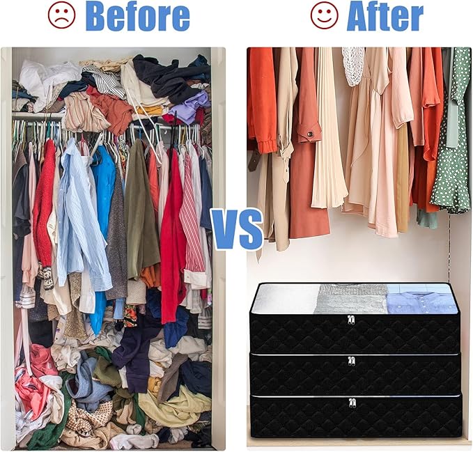 Fixwal 4 Pack Black Underbed Storage Bags with Clear Window and 2 Reinforced Handles Under Bed Storage Containers for Clothing, Bedding, Comforter