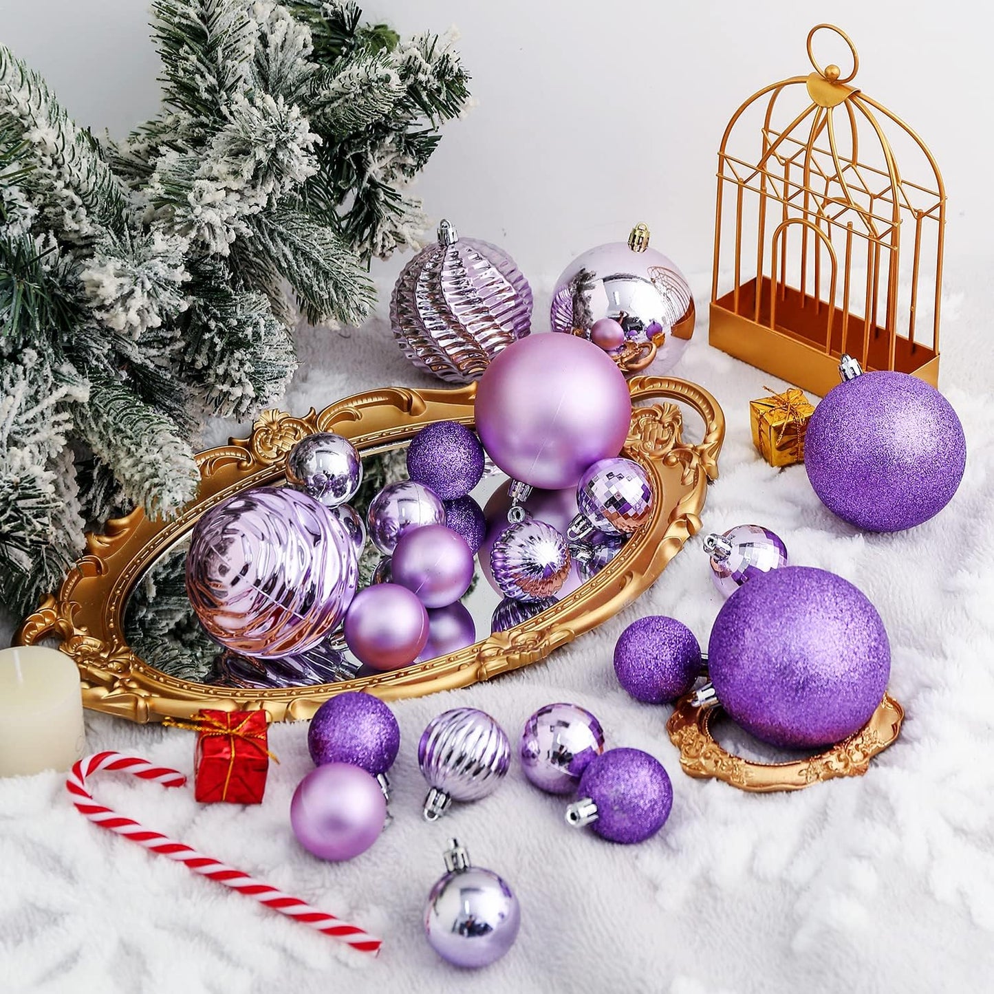 XmasExp 16ct Christmas Balls Ornaments - Shatterproof Large Hanging Ball Decorative Xmas Balls for Halloween Decorations Holiday Wedding Party Xmas Tree Decoration(3.15"/80mm, Light Purple)