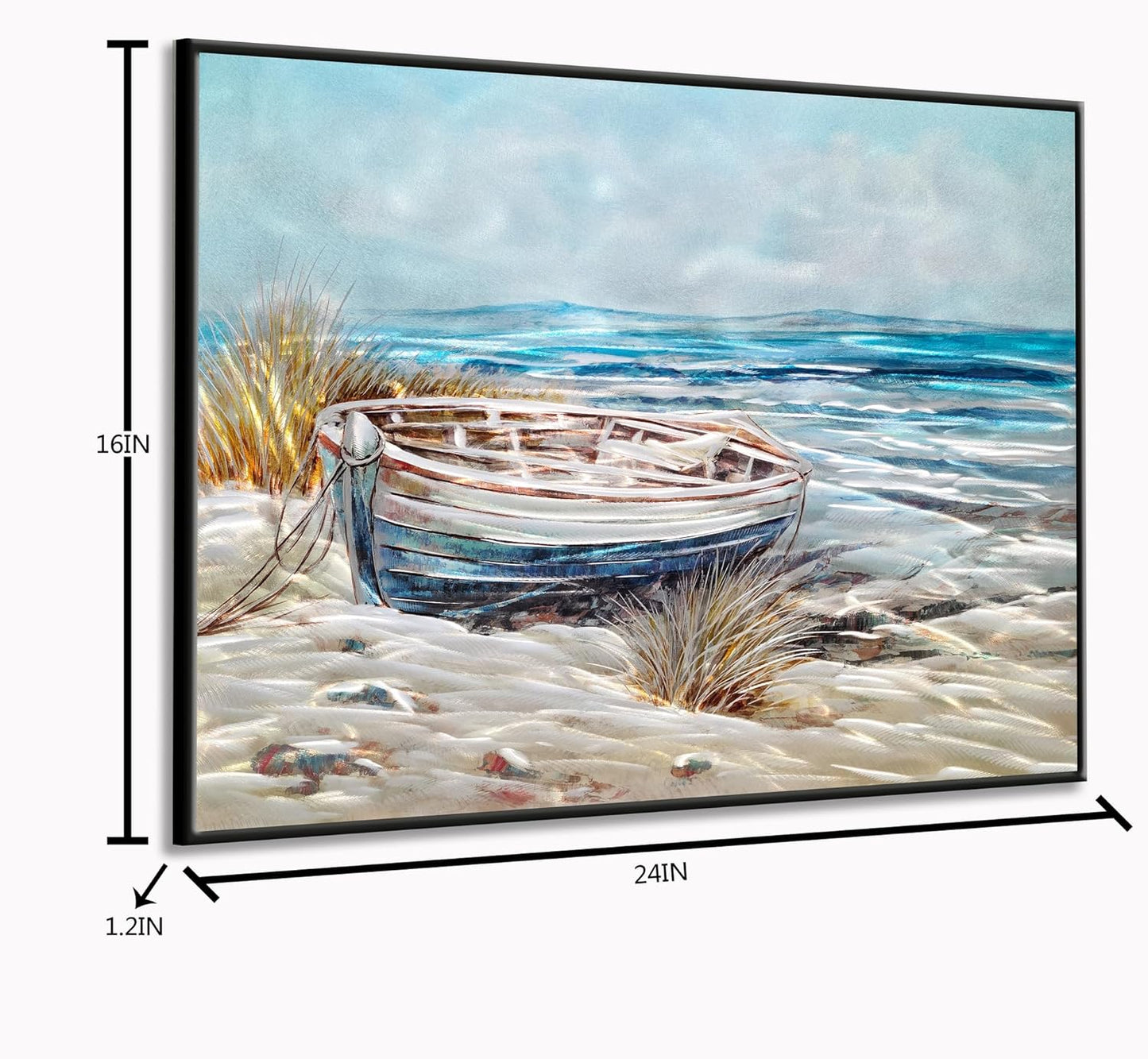 Yihui Arts Modern 3D Coastal Metal Wall Art Framed Home Accent in Blue and Silver for Living Room, Bedroom, Bathroom Decor