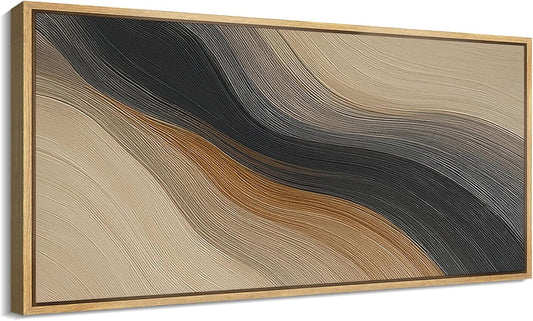 MUDECOR Extra Larg Framed Canvas Print Wall Art Abstract Wave Pattern Neutral Black and Brown Modern Geometric Illustrations Decorative Colorful for Bedroom - 60"x30"