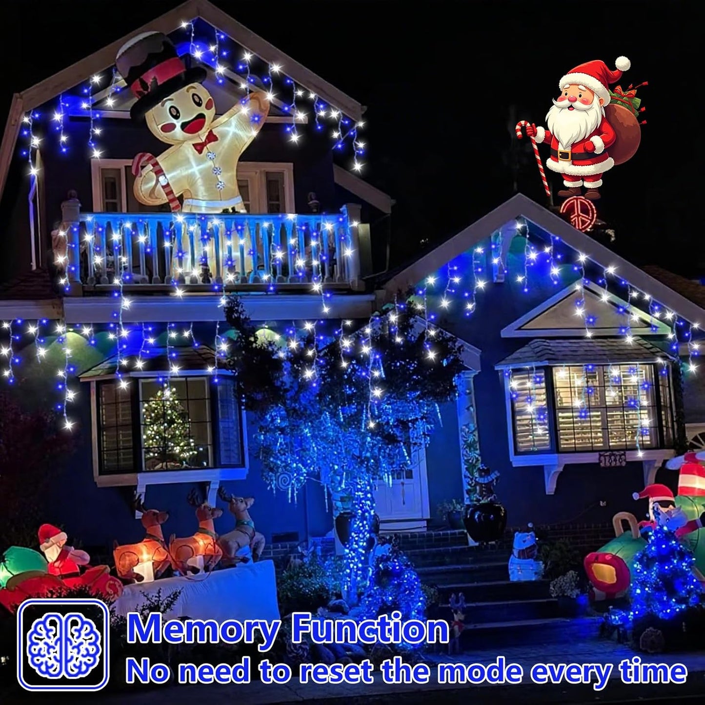 800 LED Icicle Lights Blue and White