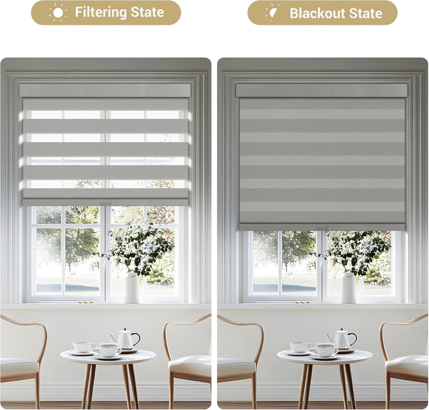 Cordless Zebra Blinds for Windows, Blackout Interior Blinds,Easy to Install,UV Protection,for Offices and Home,Custom Roller Shades, Mousse Light Grey,22" W x 48" H