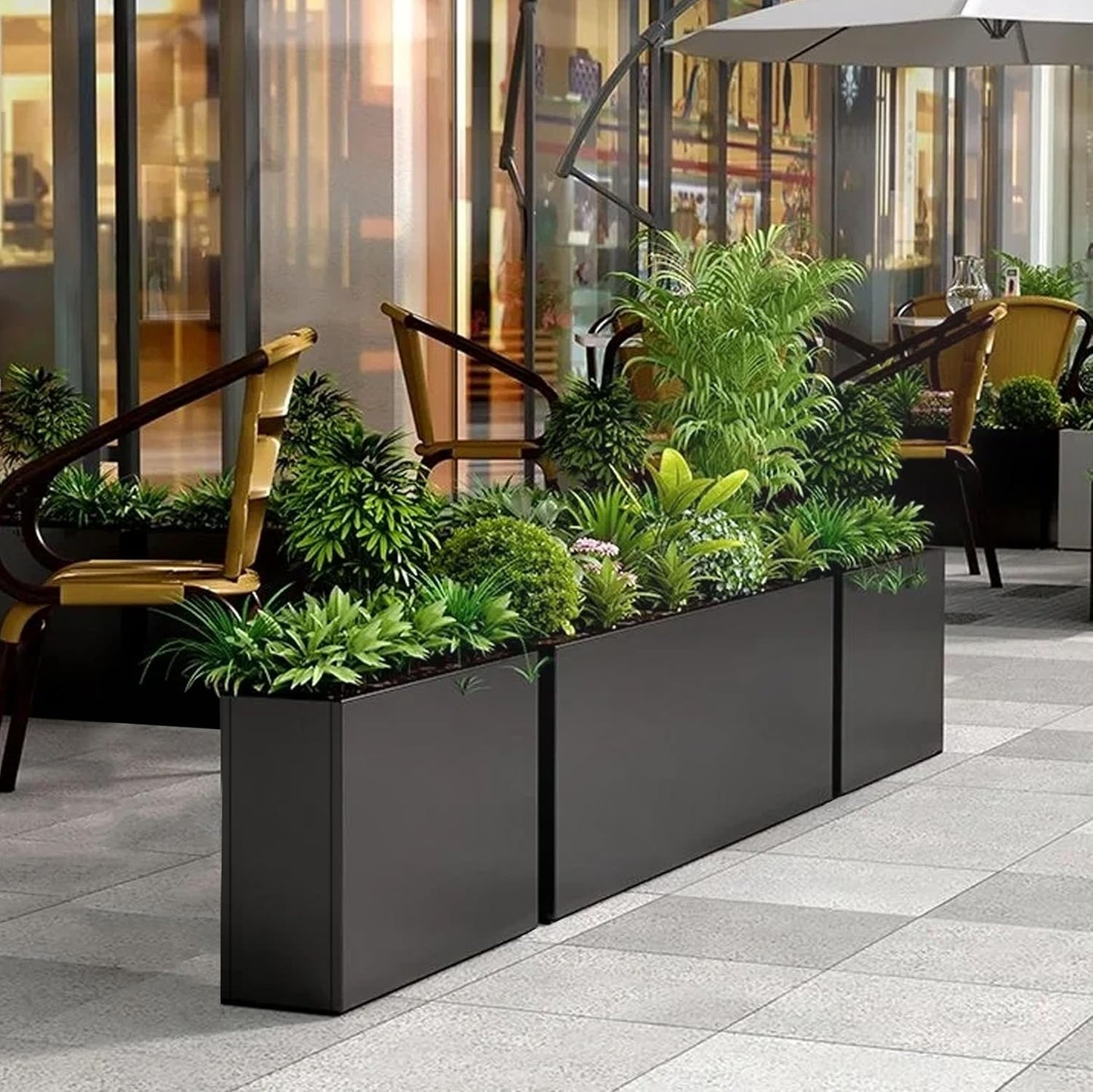 Black Steel Metallic Heavy Planter for Outdoor Plants 30"x12"x24" Outdoor Metal Planter Spliced Flower Pot with Partitions for Outside,Indoor,Garden (Black, 30 * 12 * 24)