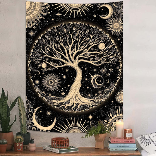 Lunerfex Tree of Life Tapestry Starry Sky Wall Tapestry, Vintage Tapestries for Bedroom Ceiling Tapestries Wall Hanging for Bedroom Living Room Decor Tree-3 60"x80"