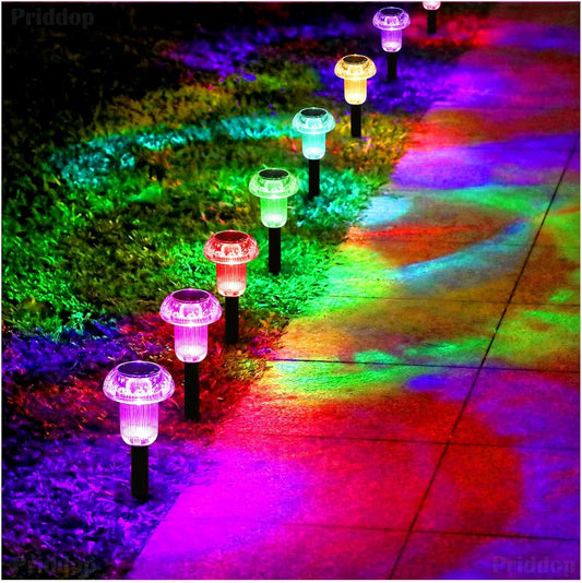 Solar Lights Outdoor Pathway Waterproof 8 Pack Color Changing LED Acrylic Mushroom Decorative Garden Lights for Yard Landscape Patio Outside Christmas Decorations