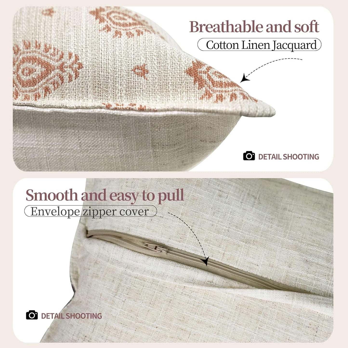 Decorative Vintage Burlap Linen Throw Pillow Covers Pack of 2 Modern Farmhouse Pillowcase Beige Paisley Couch Pillows 20x20 Inch For Sofa Bed Living Room Home Decor