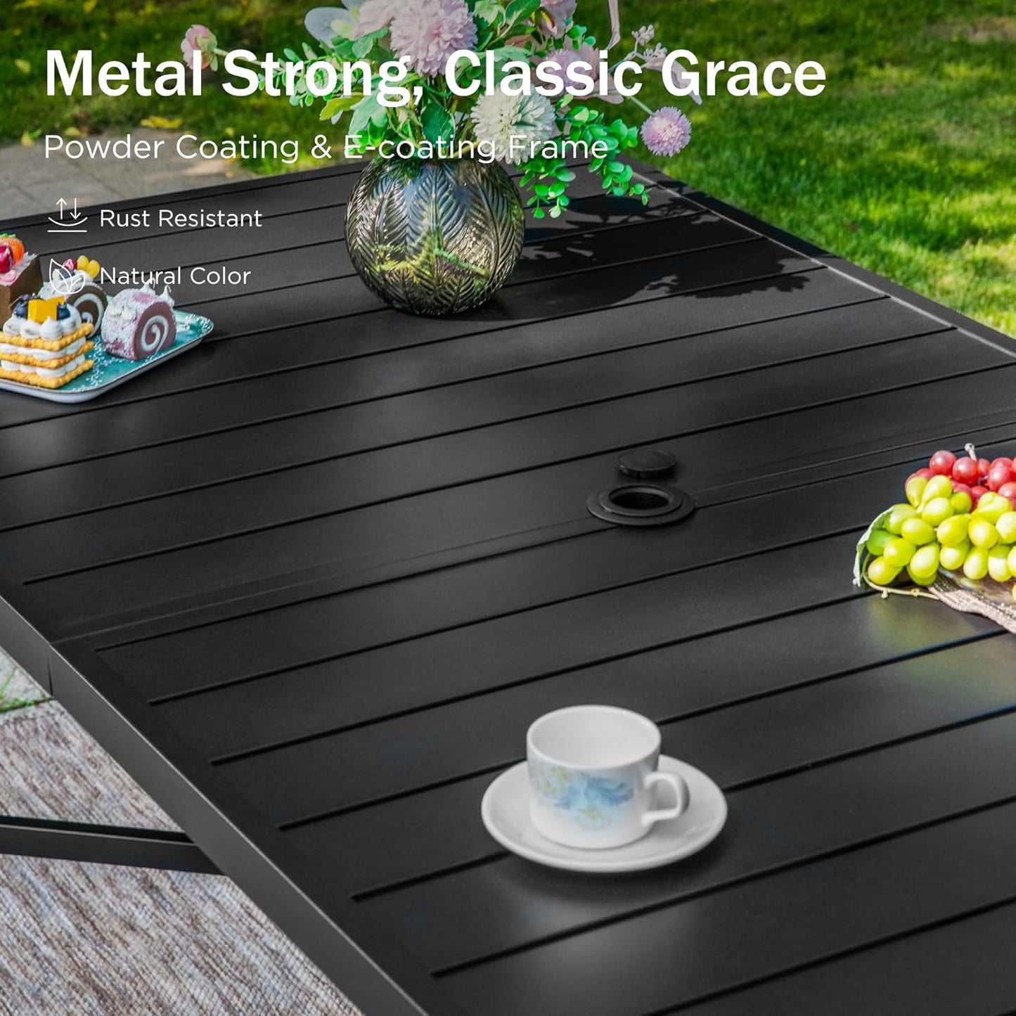 PHI VILLA 7 Piece Outdoor Bar Dining Set, High Top Patio Table and Chairs with 6 Swivel Teal Bar Stools & 40" Rectangle Metal Bar Table for Garden, Yard and Deck