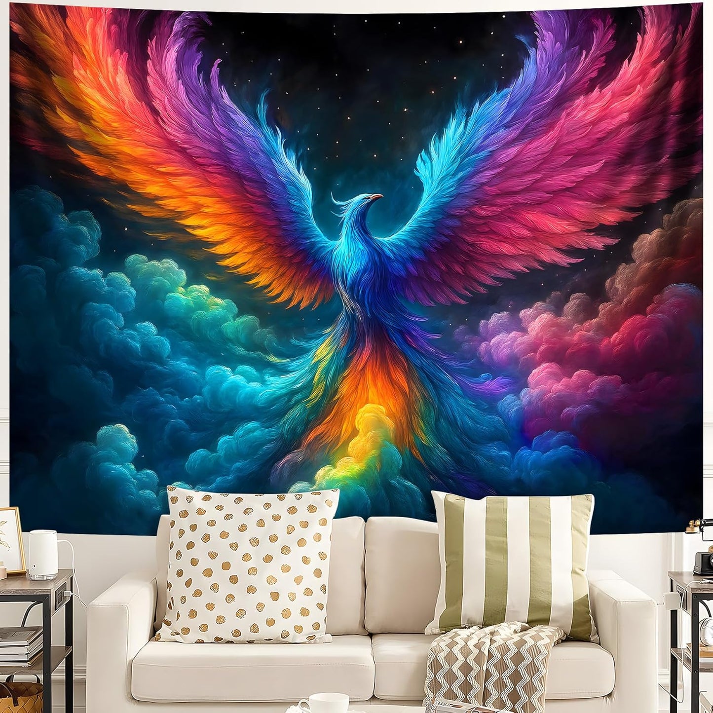 Blacklight Tapestry,WingTapestry Glow In The Dark,UV Reactive Black Light Upright Posters Wall Hanging for Bedroom Dorm Living Room Backdrop Decor (wing17, 59L" x 51W")