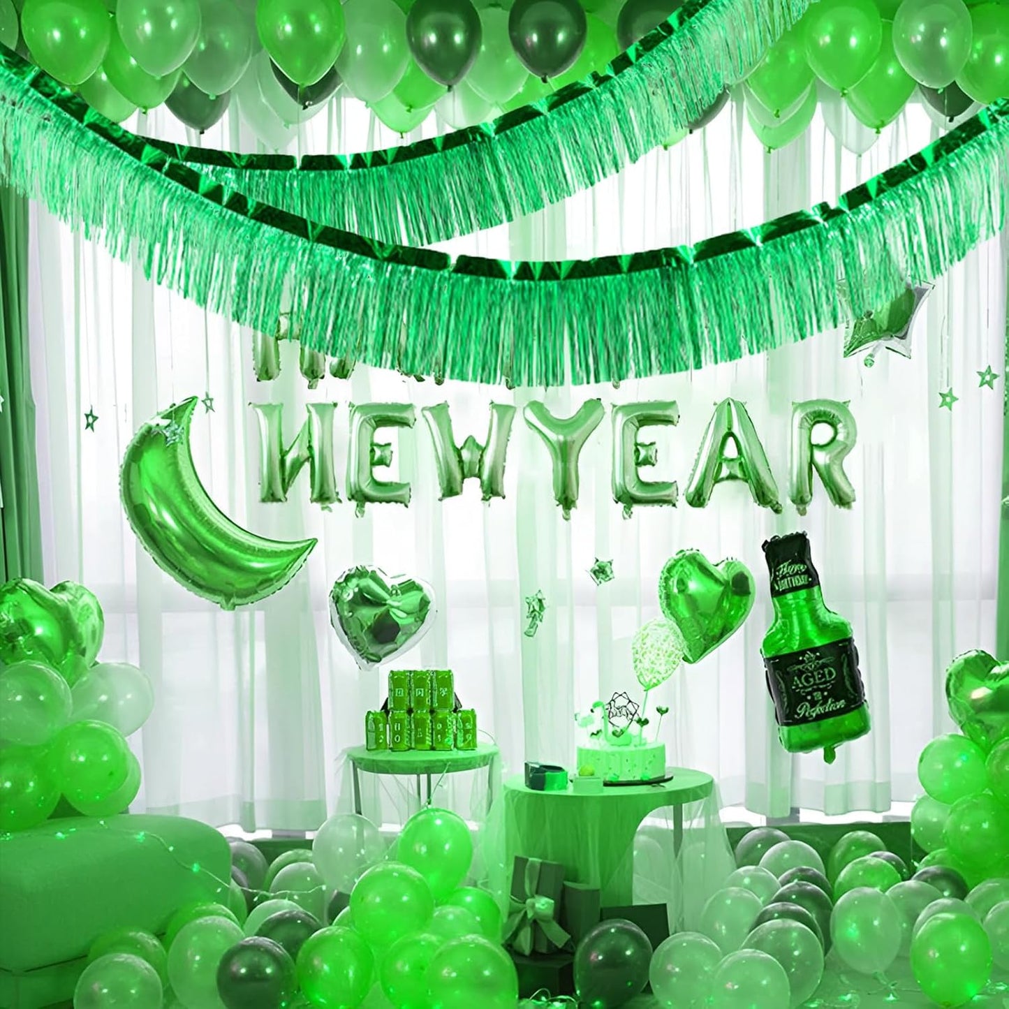 Green Foil Fringe Garland 10FT 6packs, Metallic Foil Tinsel Fringe Banners for Parade Float Decorations Wedding, Birthday Party Graduation (six Green)