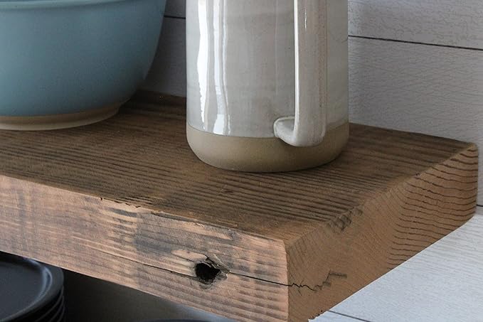 Urban Legacy Reclaimed Barn Joist Deep Floating Shelves | Deep Shelves with Low Profile Shelf Bracket with High Weight Capacity, Set of 2 (48" x 11" x 2.5", Natural)