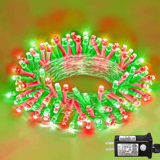 120 LED Christmas Lights Outdoor Waterproof, Red and Green String Lights for Bedroom Clear Wire, Connectablle 8 Modes Plug in Fairy String Lights for Tree Christmas Halloween Decorations