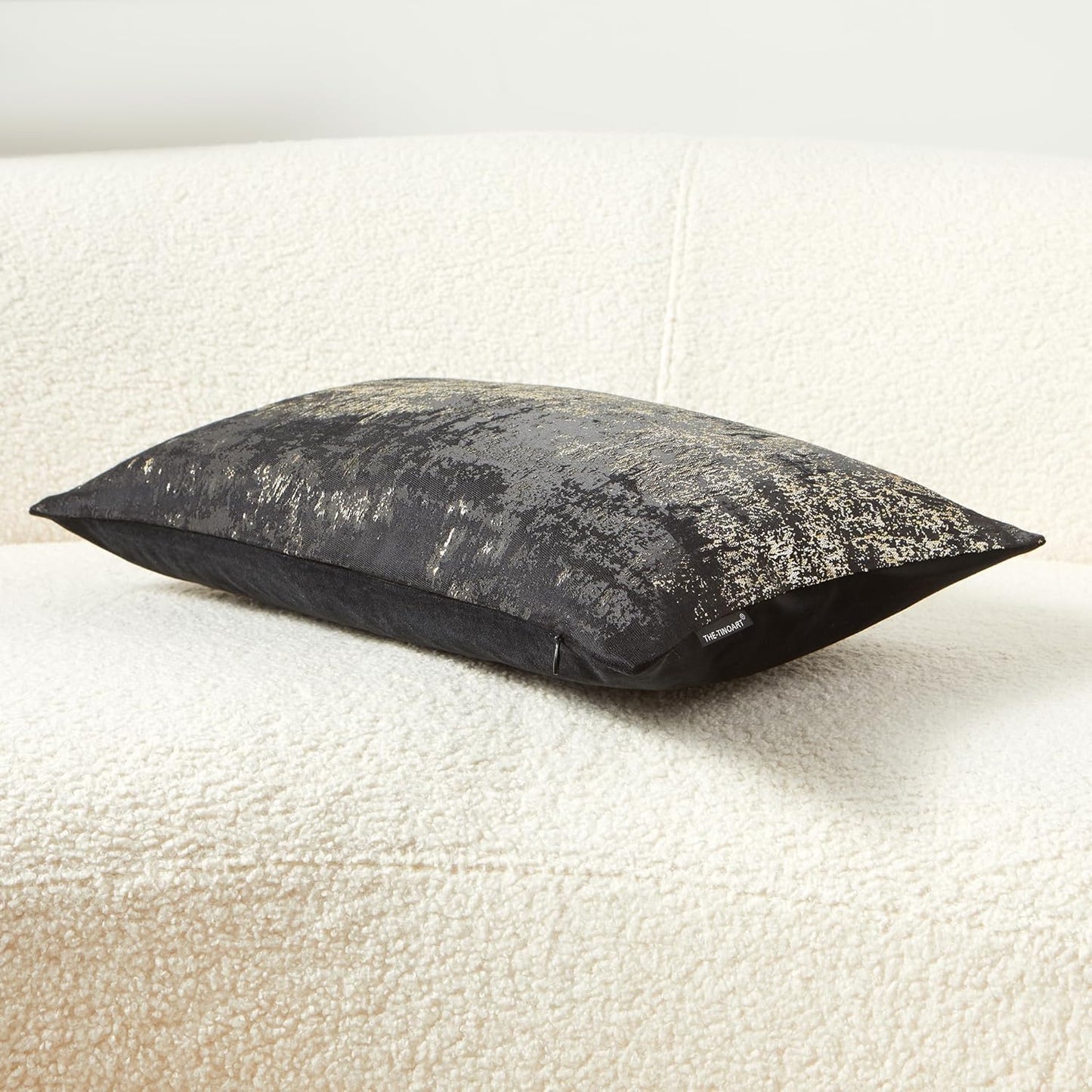 THE-TINOART Black & Gold Modern Luxury Pillow Cover 12x20 - Jacquard Embroidery with Metallic Thread, Reversible Decorative Throw Pillow Cover for Sofa/Bed, Velvet Backing