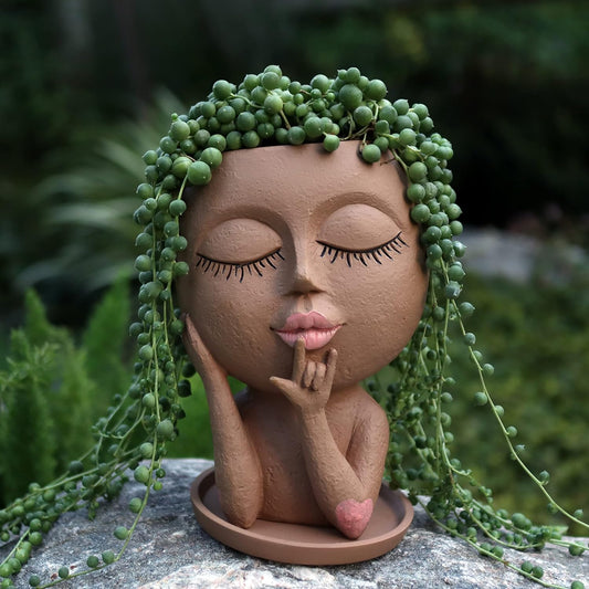 Face Flower Pots Head Planter, Cute Resin Planters for Indoor Outdoor Plants, Macetas para Plantas Funny Head Plant Pot