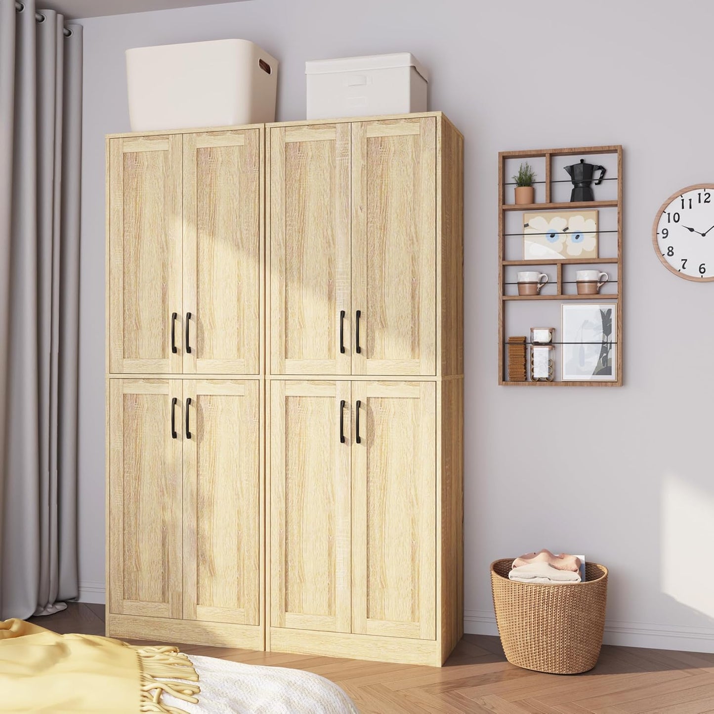 Storage Cabinet, Kitchen Cabinet with Doors & Shelf, Tall Storage Cabinet for Bathroom, Living Room, Entryway,Natural