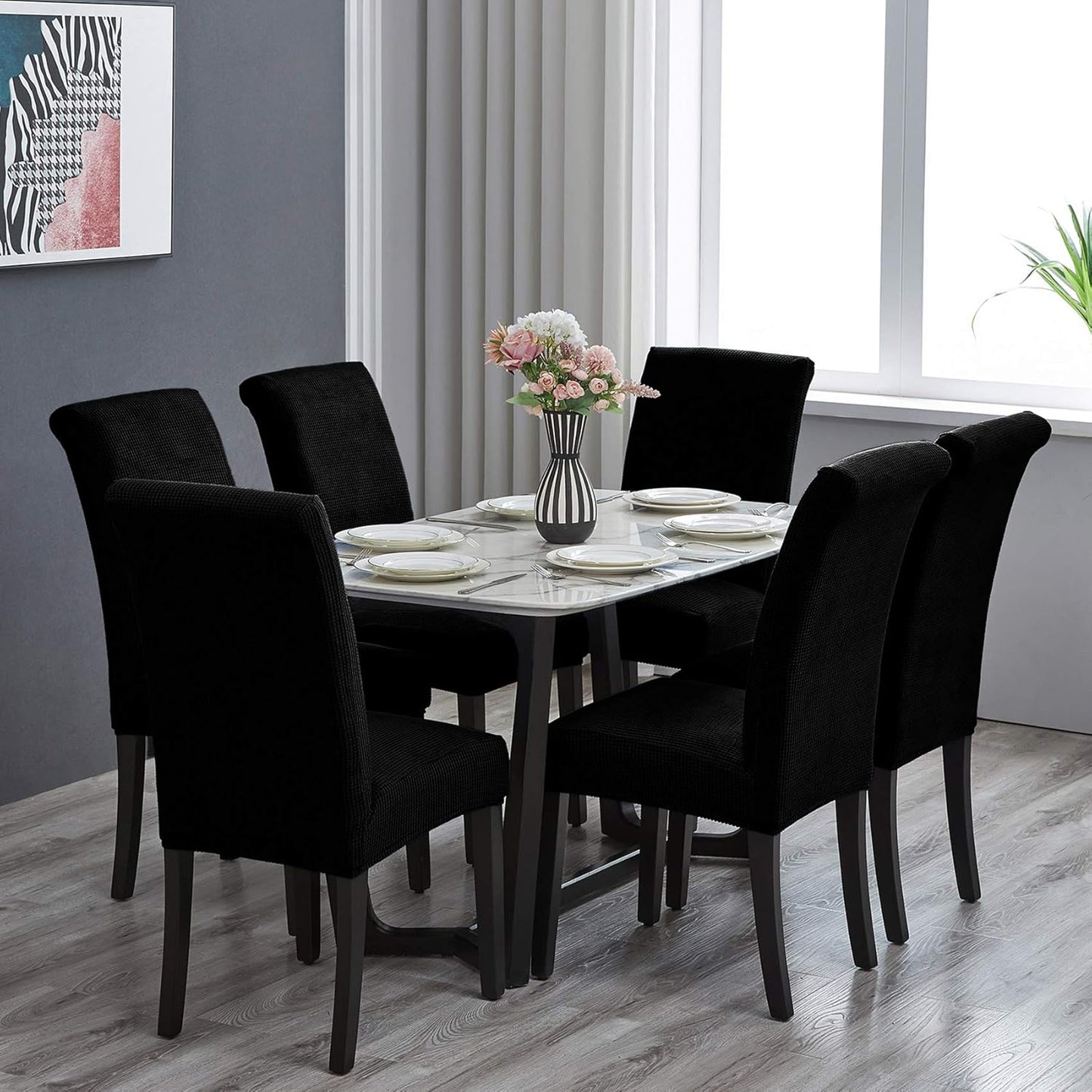 Howhic Stretch Chair Covers for Dining Room Set of 6, Removable Washable Dining Room Chair Covers, Dining Chair Slipcovers Seat Protector, Great for Home Upholstery and Banquet (Black, 6 Pack)