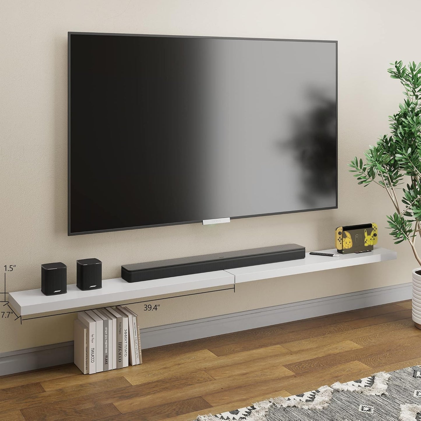 BAMEOS Floating Shelves,40 in W x 8in D Wall Mounted Wooden Shelves with Invisible Brackets Set of 2, Hanging Wall Shelves Decoration for Bedroom, Bathroom, Living Room and Kitchen