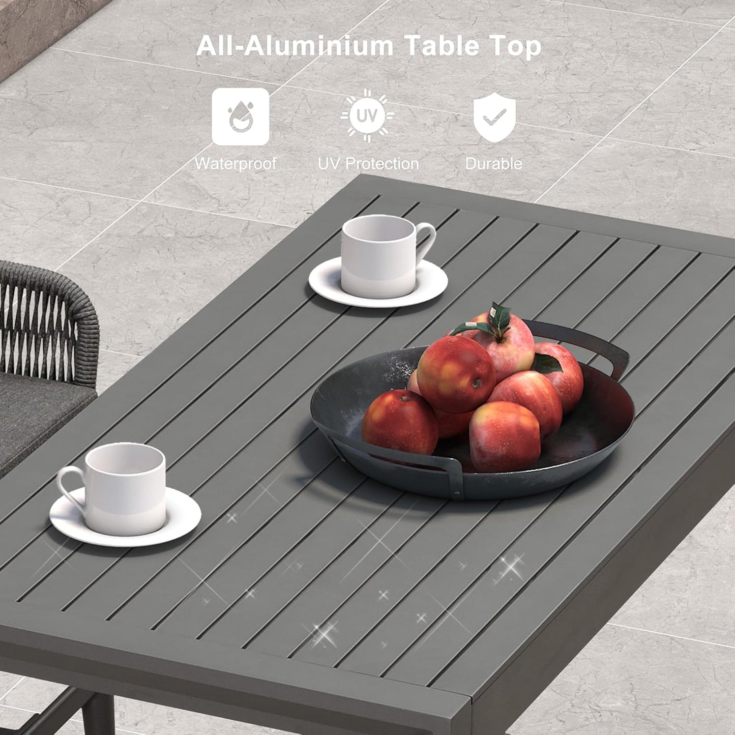 PURPLE LEAF 43.1'' Rectangle Outdoor Patio Bar Height Pub Table, Outside Aluminum Tall Kitchen Bar Table with Sturdy Legs for Bar Stool, Indoor and Outdoor, Garden, Grey