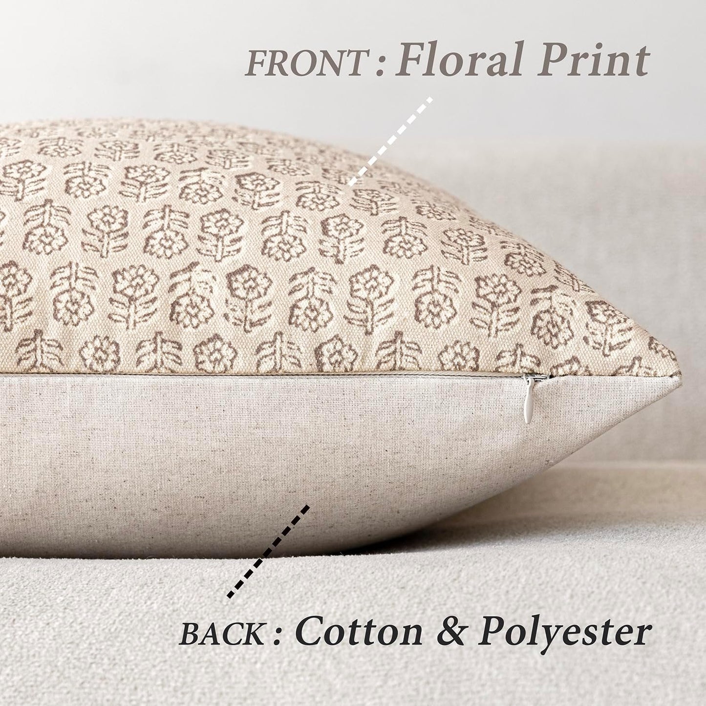 Foindtower Set of 2 Decorative Vintage Floral Print Throw Pillow Covers Neutral Modern Farmhouse Cushion Covers Boho Home Decor for Sofa Couch Chair Bedroom Living Room Outdoor,20×20 Inch,Ivory Beige