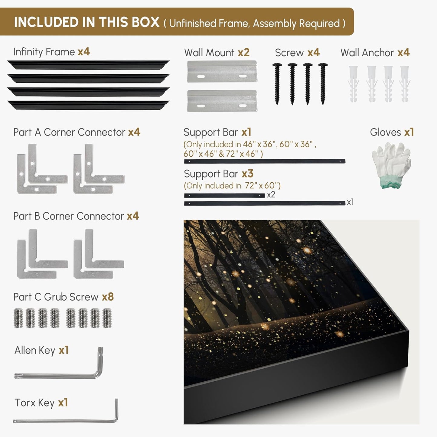 SIGNWIN 46"x72" Extra Large Framed Wall Art Magical Firefly Night Forest, Enchanted Woodland Scene for Home Living Room Bedroom Decor (Frame Assembly Required)