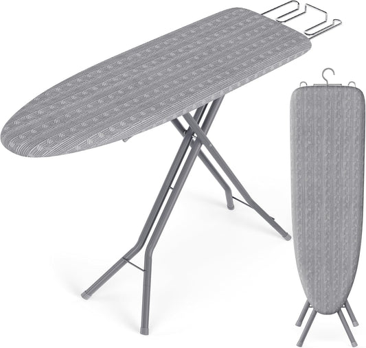 SONGMICS Ironing Board, Foldable Iron Board, Height Adjustable up to 35 Inches, with 4 Layered Cover and Pad, Iron Rest, Hook, Steel X-Legs, for Home, Laundry Room, Dorm, Dove Gray ULLB001G01