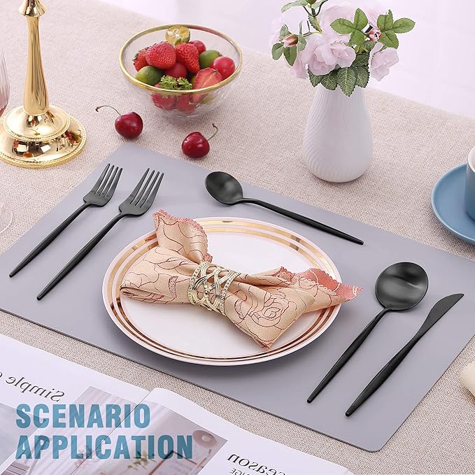 Matte Black Silverware Set for 6,Modern Stainless Steel Brushed Cutlery Set,30-Pieces Heavy Duty Flatware Set,Knives Spoons and Forks Set Utensils Set, Satin Finish, Dishwasher Safe