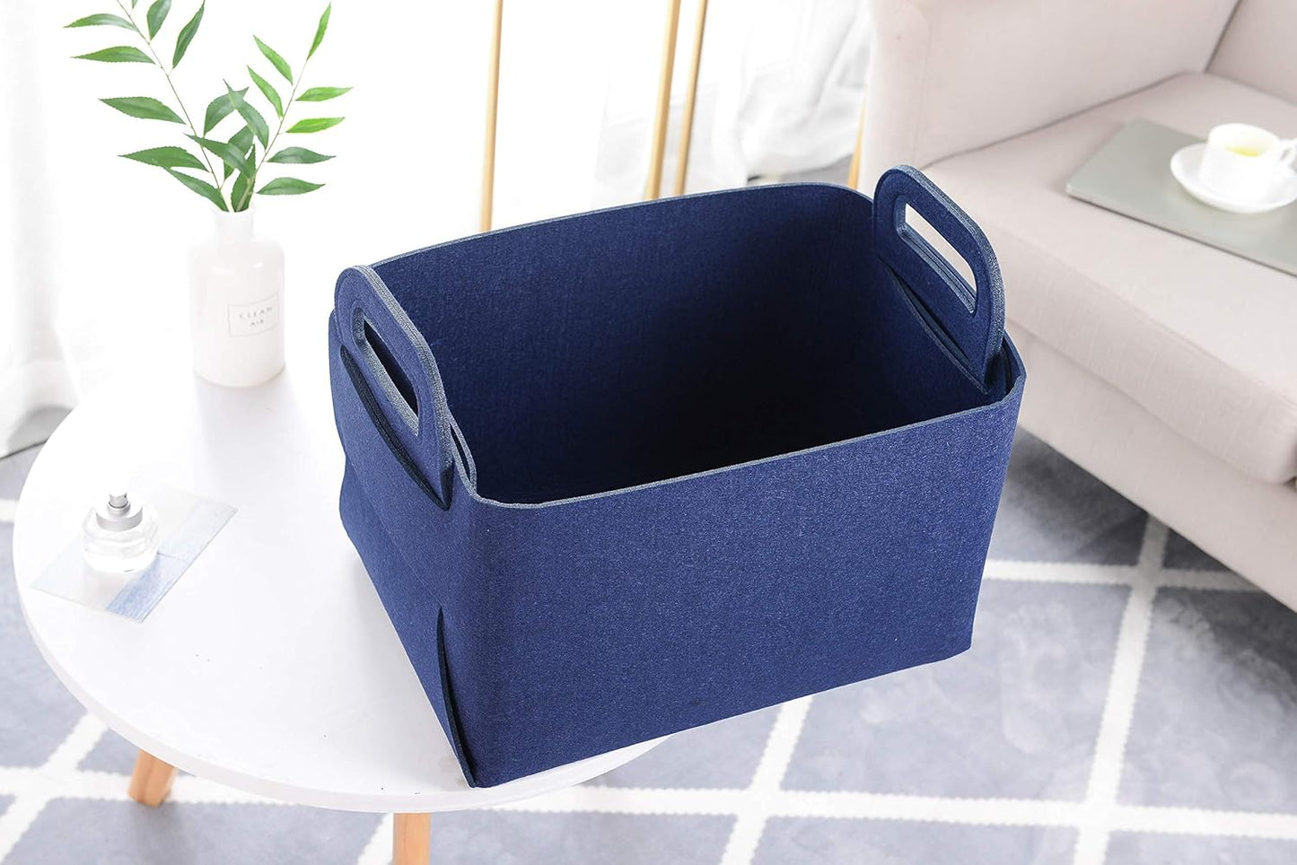 Minoisome Storage Basket Felt Storage Bin Collapsible& Convenient Box Organizer with Carry Handles for Office Bedroom Closet Babies Nursery Toys Laundry (Navy Blue, 15.7inch（L）×11inch（W）×10inch（H）)