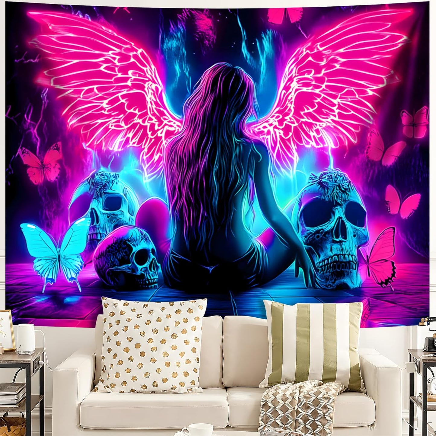 Blacklight Tapestry,WingTapestry Glow In The Dark,UV Reactive Black Light Upright Posters Wall Hanging for Bedroom Dorm Living Room Backdrop Decor (wing12, 79L" x 59W")
