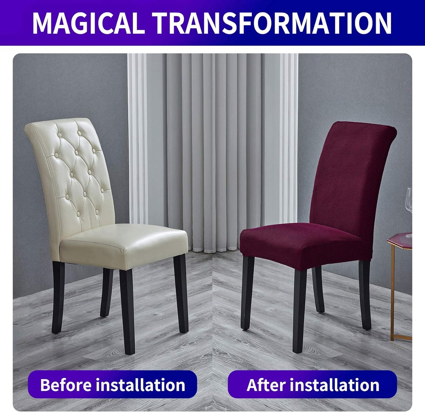 Howhic Stretch Chair Covers for Dining Room Set of 6, Removable Washable Dining Room Chair Covers, Dining Chair Slipcovers Seat Protector, Great for Home Decor and Banquet (Burgundy, 6 Pack)