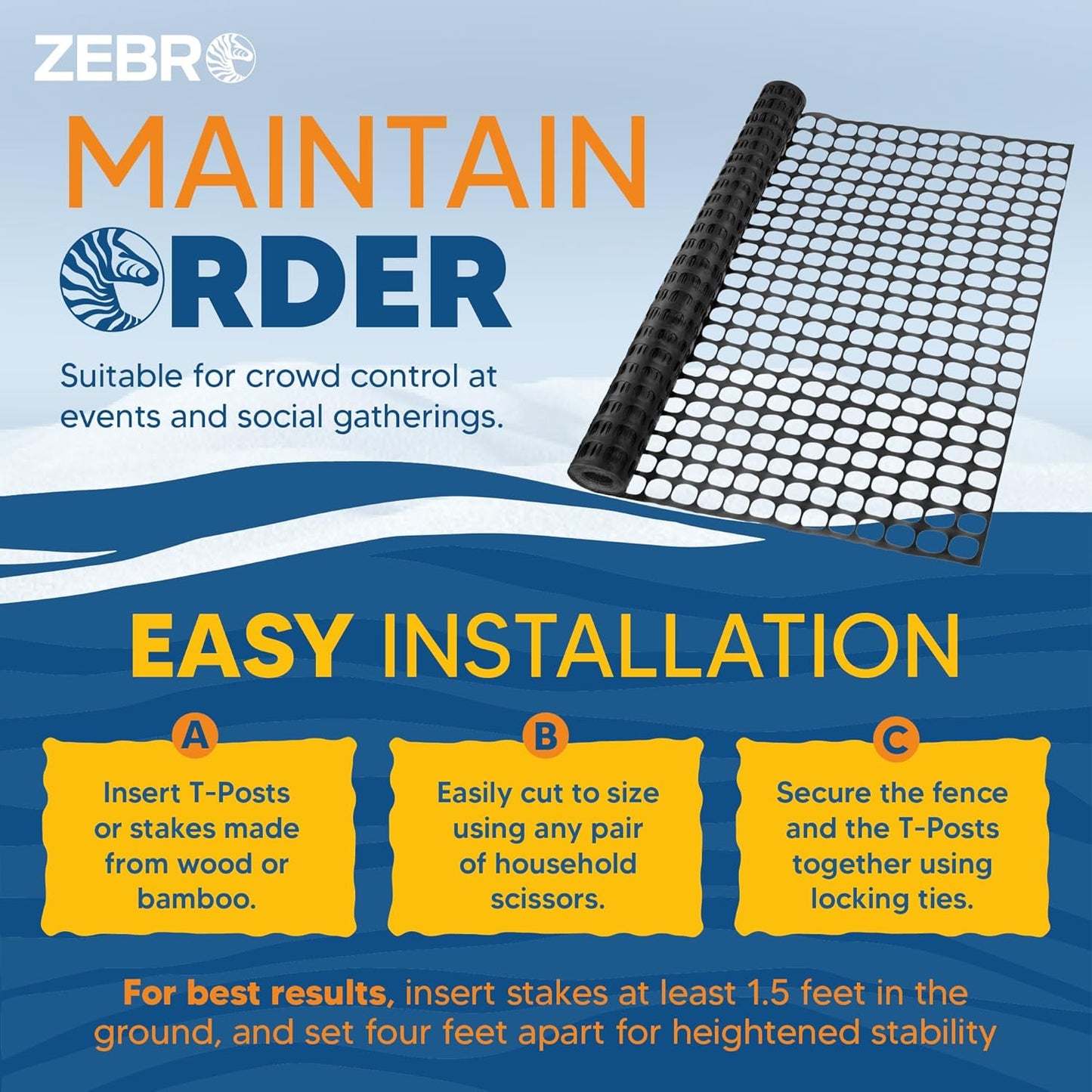 ZEBRO 4' x 100' Black Plastic Garden Fence Roll – Light Duty Mesh Fencing for Temporary Fence, Snow, Garden Netting, Animal Barrier, Agricultural Fencing & Lawn Protection