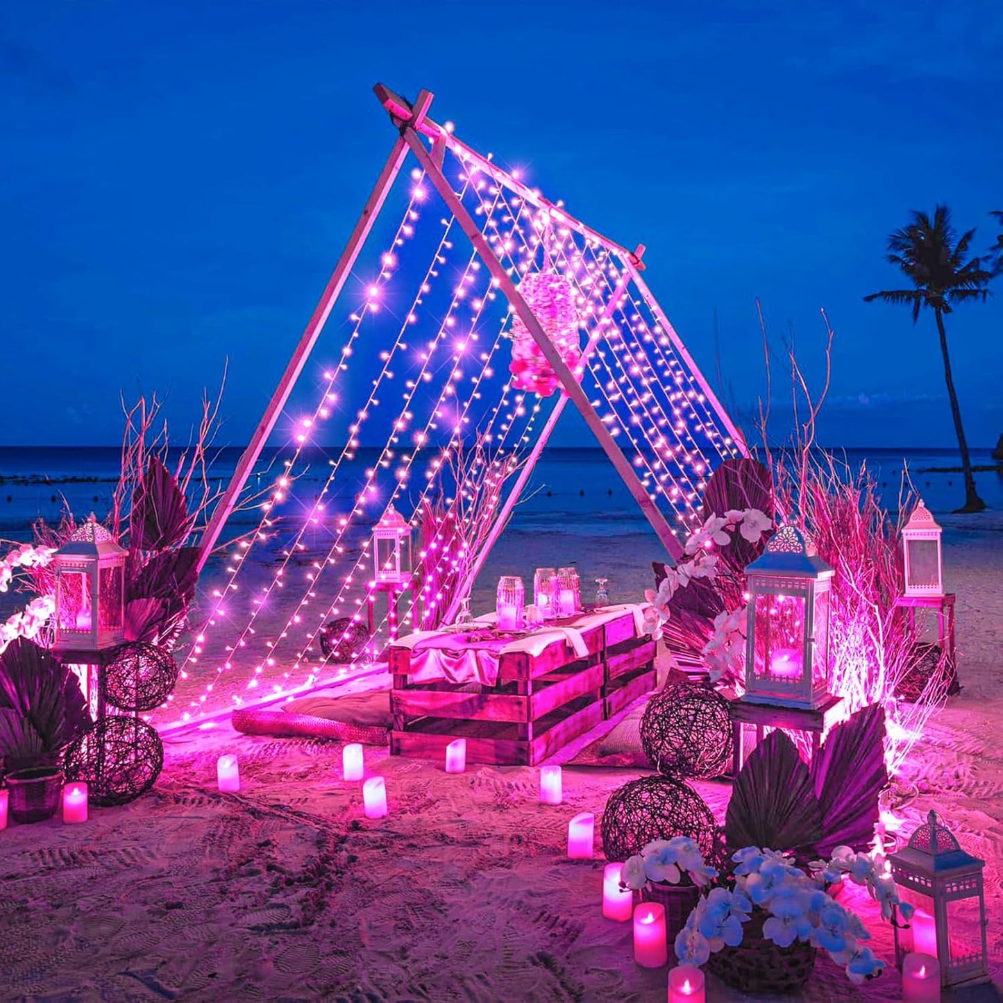 400 LED Pink String Lights Outdoor, 132ft Pink Christmas Lights 8 Modes Clear Wire, Plug in Waterproof Fairy String Lights for Bedroom Christmas Decorations