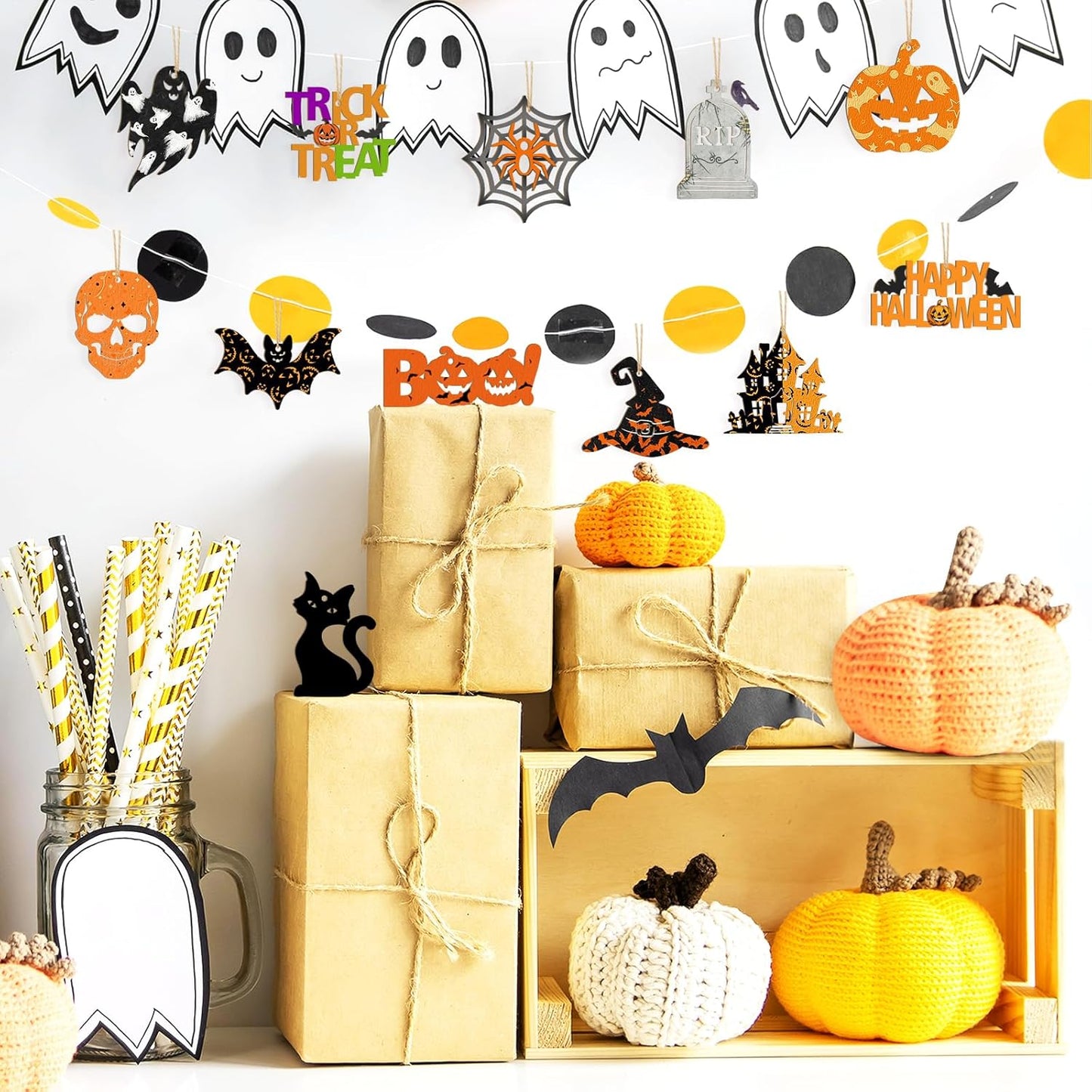 80PCS Wooden Halloween Ornaments to Paint Fall Decorations,10 Styles DIY Blank Autumn Unfinished Wood Skull Pumpkin Ghost Bat Boo Trick or Treat Halloween Cutouts Ornament for Crafts Party Hanging